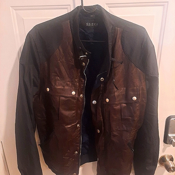 Authentic Brown and Black leather Gucci bomber jacket - Picture 1 of 11